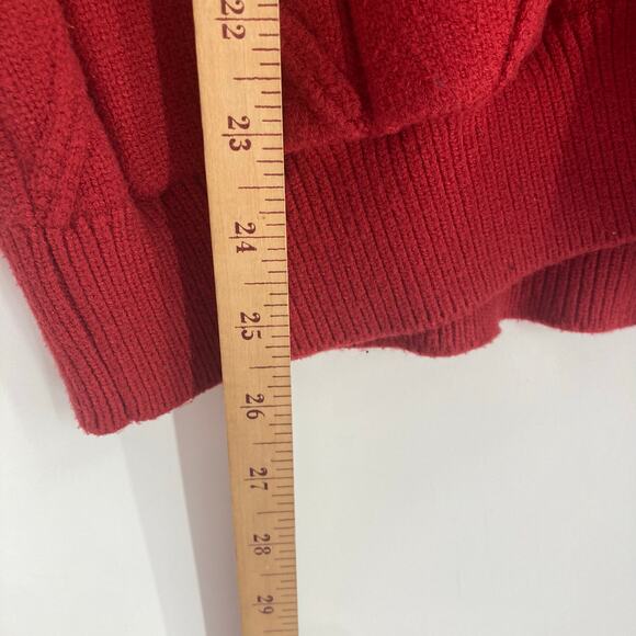 Embroidered Cable Knit Red Patchwork Chunky Cardigan 90s Sporty Grandpa Large - Picture 15 of 15